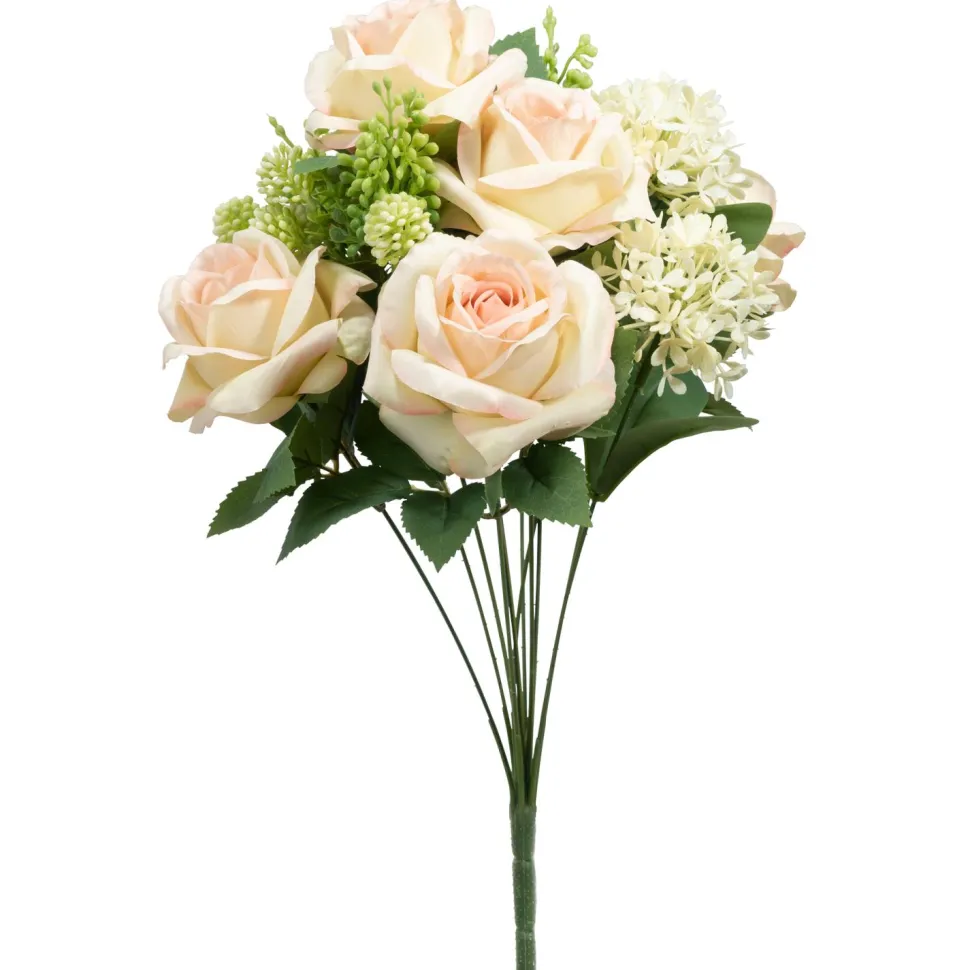 Decostar™ 12 Head Bulgarian Rose And Snow Ball Hydrangea Bush 19" - Blush
