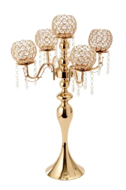 Decostar™ 27½in 5 Arm Crystal Metal Candle Holder - Gold