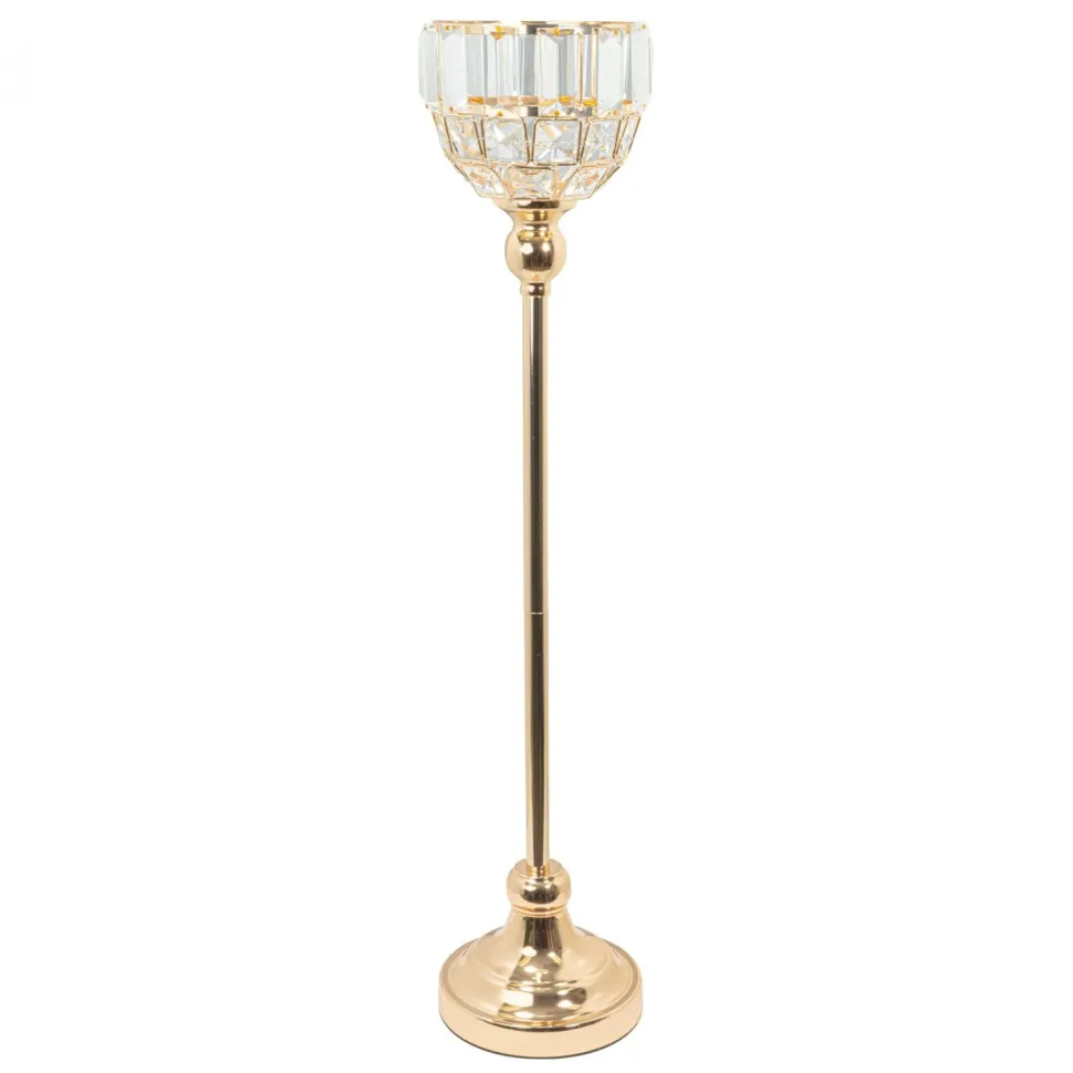 Decostar™ Metal Bowl Candle Holder With Crystal 25" - Gold