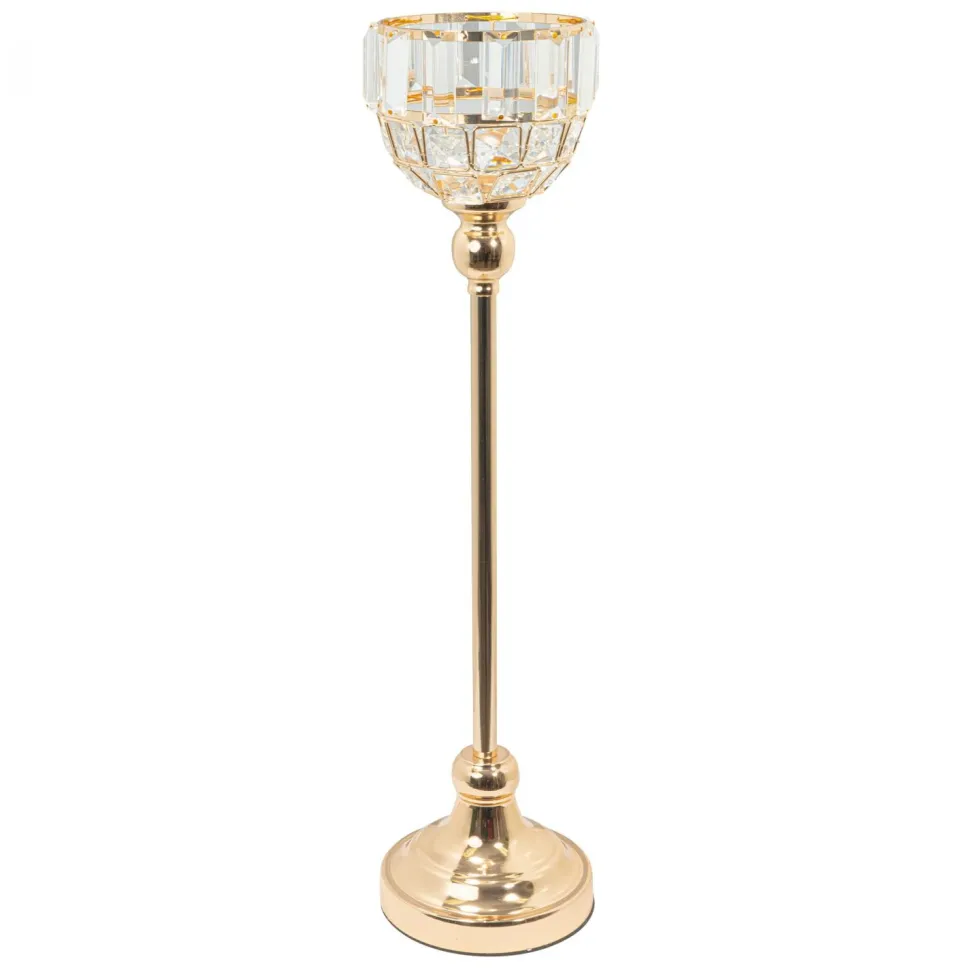 Decostar™ Metal Bowl Candle Holder With Crystal 22" - Gold