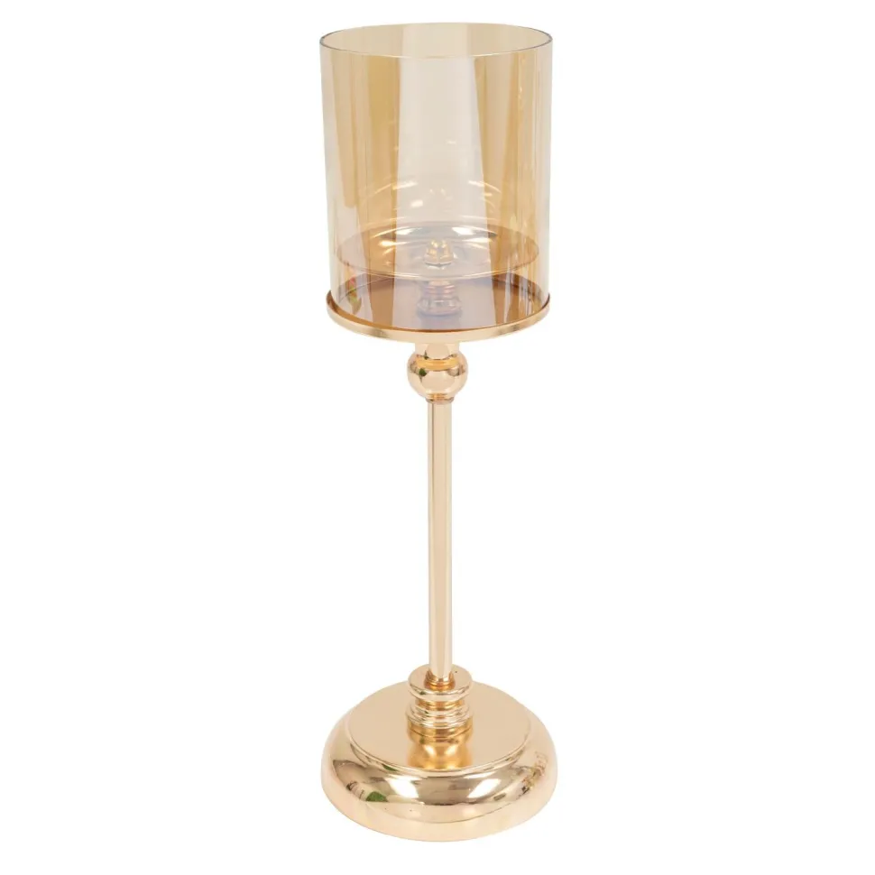 Decostar™ Metal Candle Holder With Glass Shade 14½" - Gold