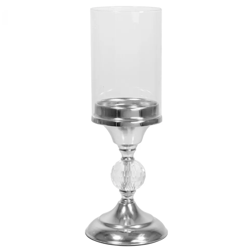 Decostar™ Metal Candle Holder With Cylinder Glass Shade 12½" - Silver
