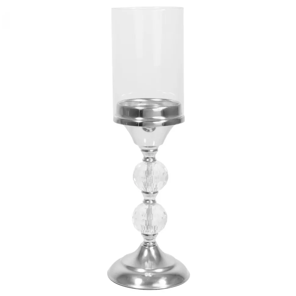 Decostar™ Metal Candle Holder With Cylinder Glass Shade 15½" - Silver