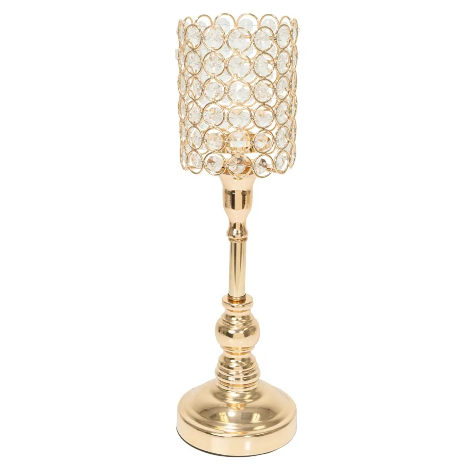 Decostar™ Metal Crystal Beaded Votive Candle Holder 15¾" - Gold