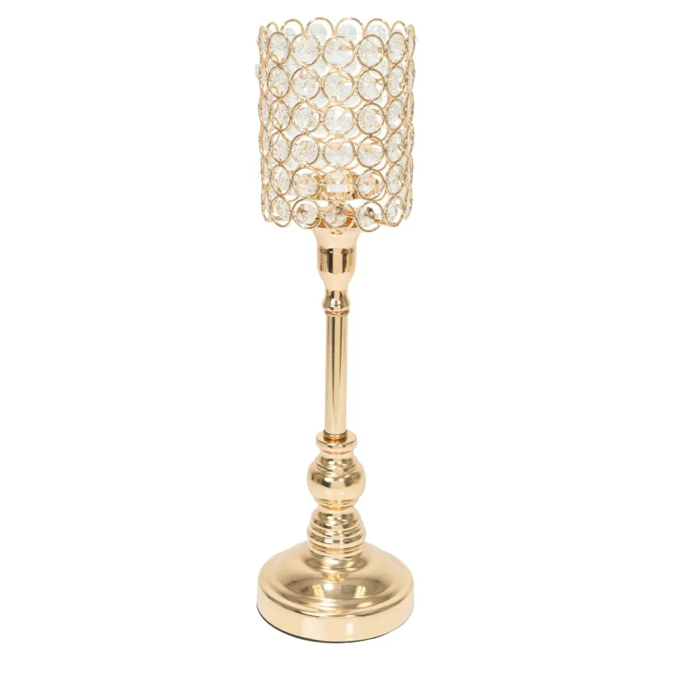 Decostar™ Metal Crystal Beaded Votive Candle Holder 17½" - Gold