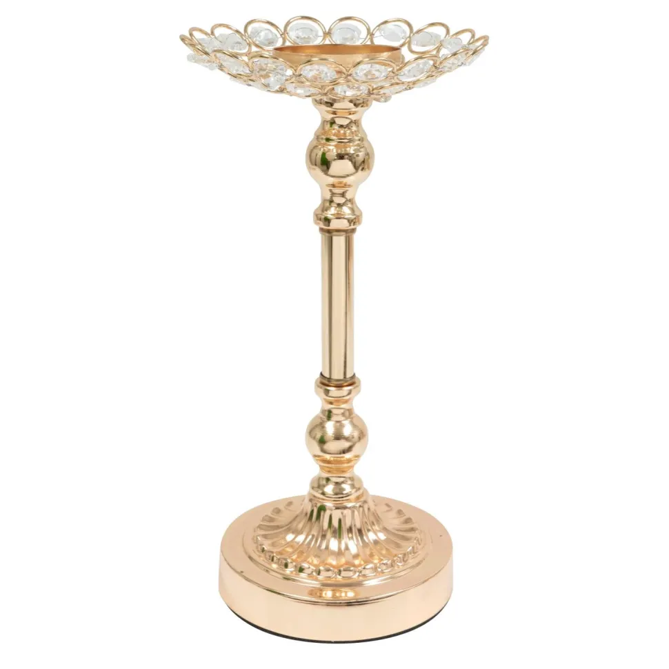 Decostar™ Metal Crystal Flower Shaped Candle Holder 10¾" - Gold