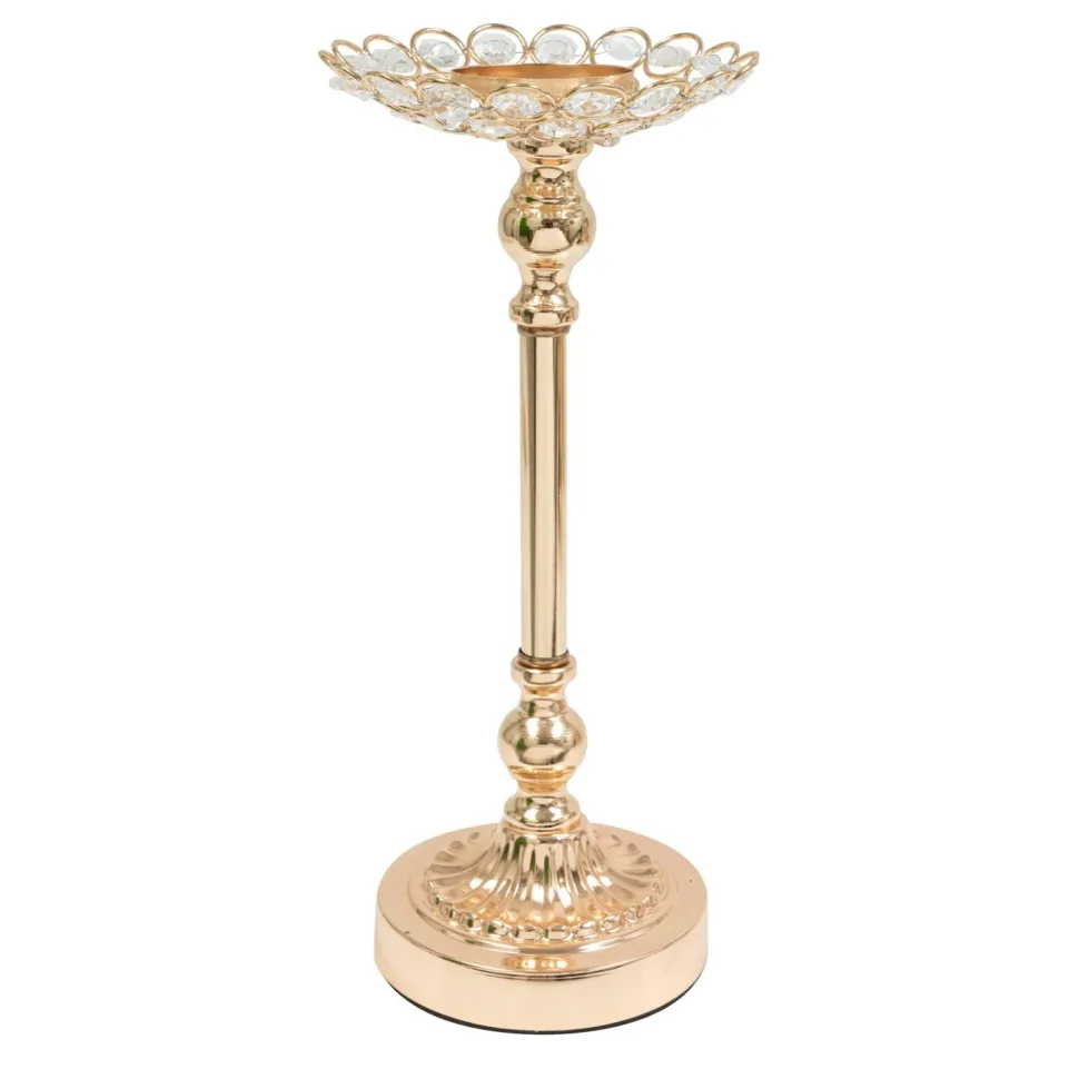 Decostar™ Metal Crystal Flower Shaped Candle Holder 12½" - Gold