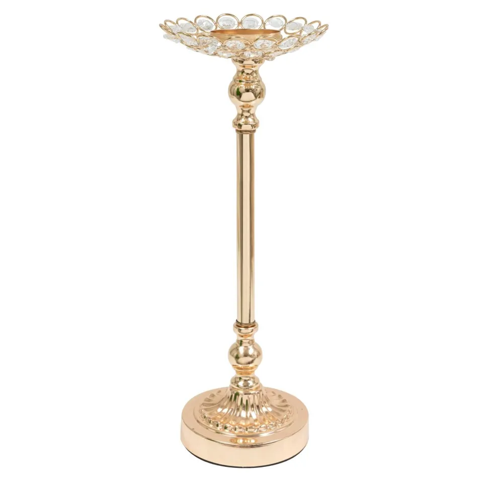 Decostar™ Metal Crystal Flower Shaped Candle Holder 15" - Gold