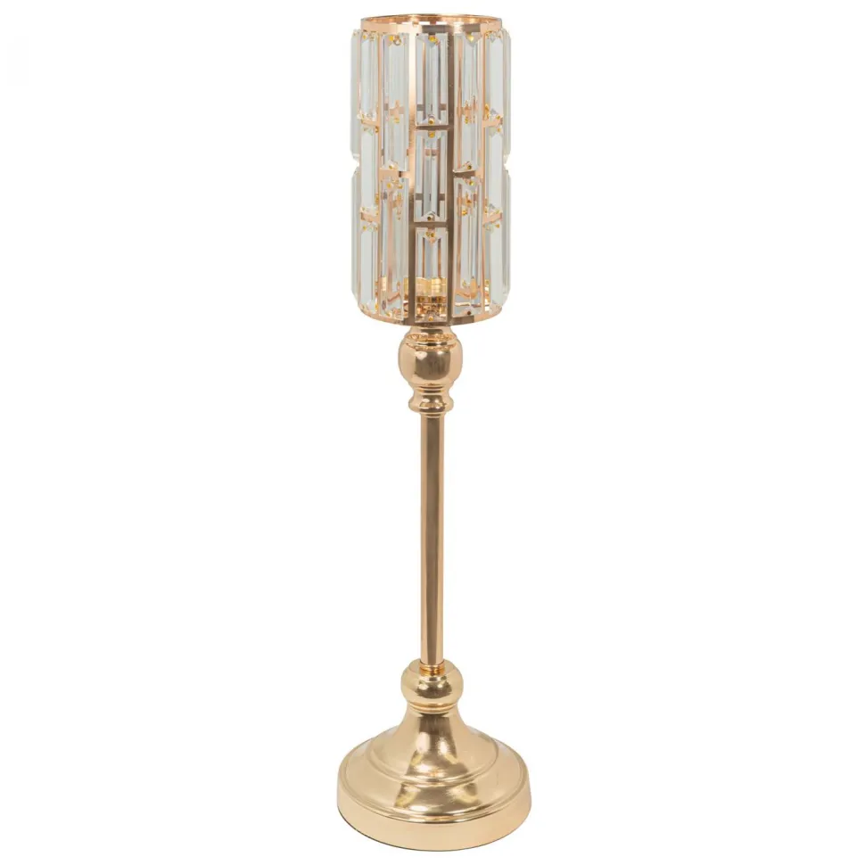 Decostar™ Metal Cylinder Candle Holder With Crystal 22" - Gold
