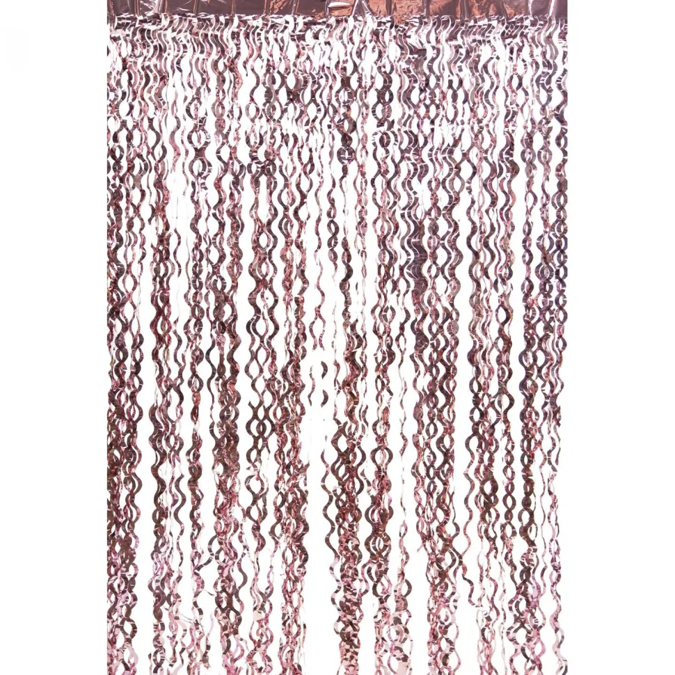 Decostar™ Metallic Curly Foil Fringe Curtain 96" - Rose Gold