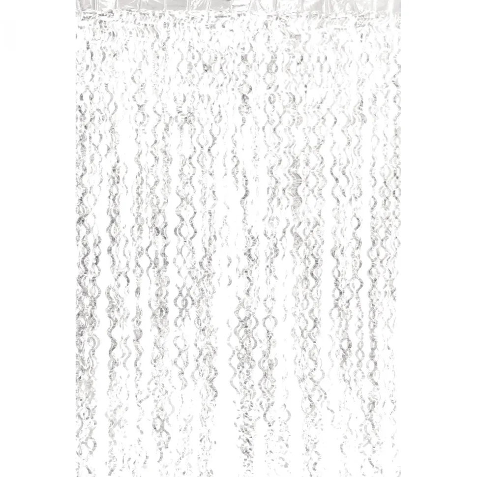 Decostar™ Metallic Curly Foil Fringe Curtain 96" - White