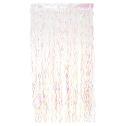 Decostar™ Metallic Curly Foil Fringe Curtain 96" - White Iridescent