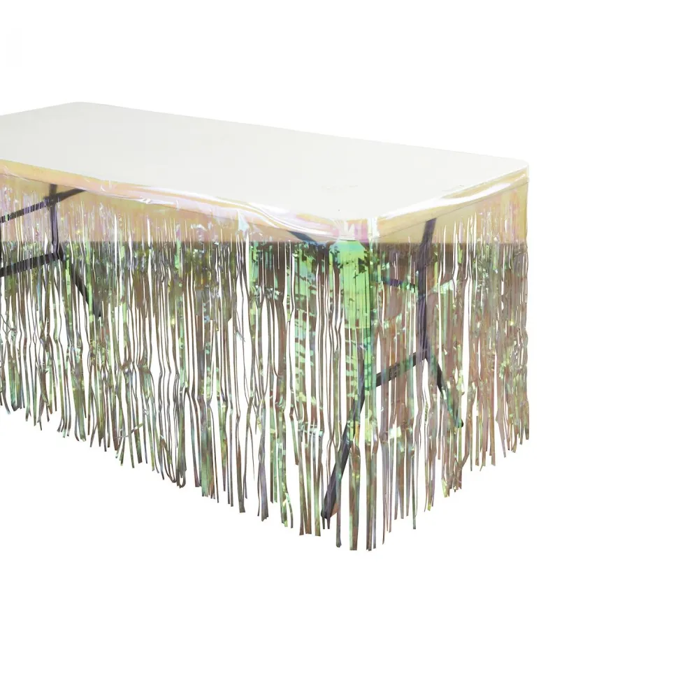 Decostar™ Metallic Foil Table Skirt 14ft - White Iridescent