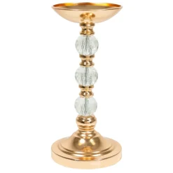 Decostar™ Metal Pillar Centerpiece with Crystal Globes 13¼" - Gold