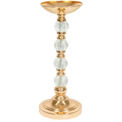 Decostar™ Metal Pillar Centerpiece with Crystal Globes 15¾" - Gold