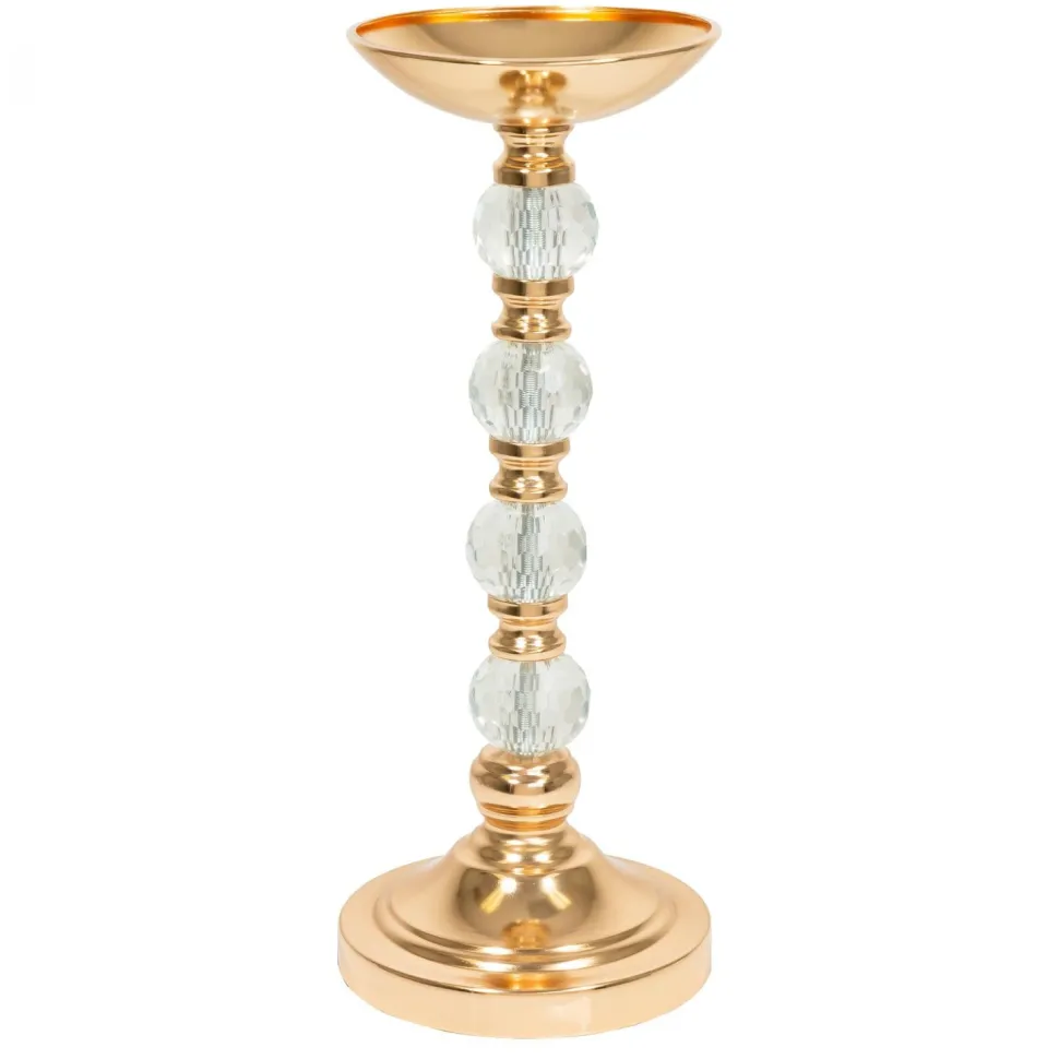 Decostar™ Metal Pillar Centerpiece with Crystal Globes 15¾" - Gold