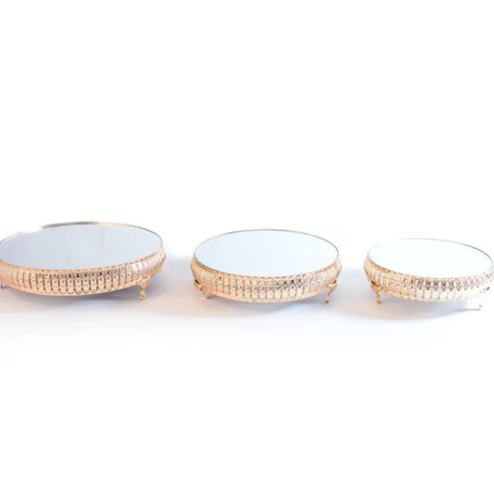 Decostar™ Metal Round Cake Stand With Mirror Top 3pc/set - Gold