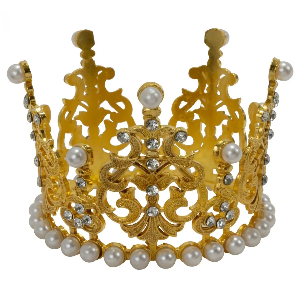 Decostar™ Metal Royal Crown with Rhinestones and Pearls - Gold