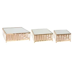 Decostar™ Metal Square Crystal Embellished Cake Stand With Mirror Top 3pc/set - Gold