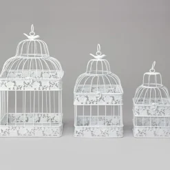 Decostar™ Metal Square Hexagon White Wedding Birdcage Set of 3 - White