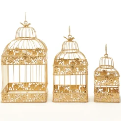 Decostar™ Metal Square Hexagon Gold Wedding Birdcage - Sets of 3 - Gold