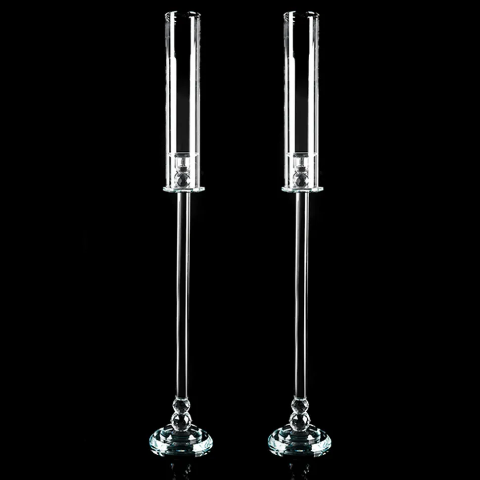 Decostar™ Pair of Crystal Single Arm Clear Candelabra - 38½"