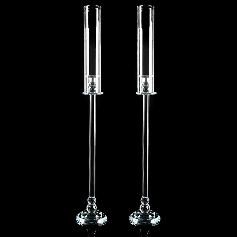 Decostar™ Pair of Crystal Single Arm Clear Candelabra - 50¼"