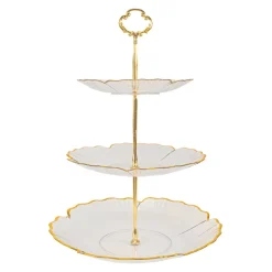 Decostar™ Plastic Cake Stand 3 Tier with Gold Rim - Clear