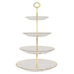 Decostar™ Plastic Cake Stand 4 Tier with Gold Rim - Clear