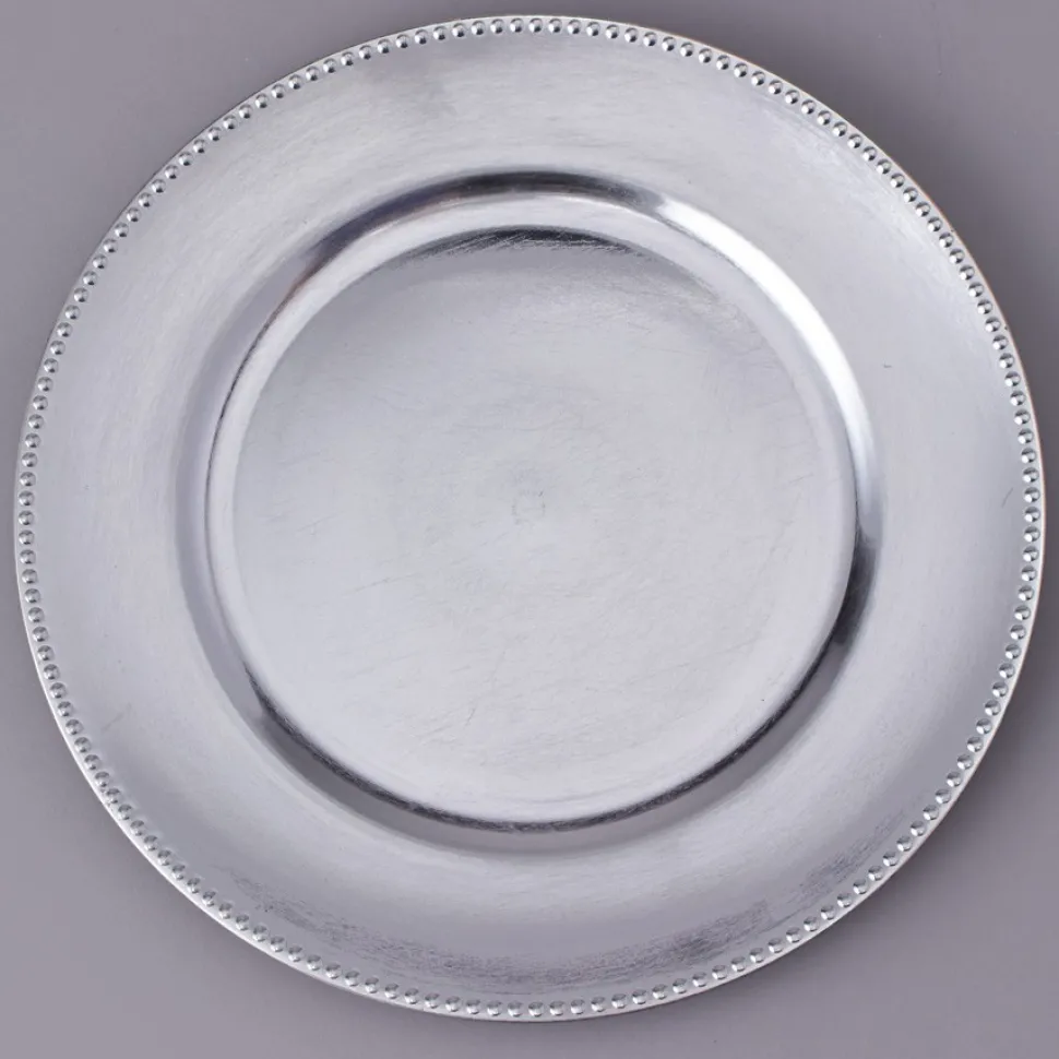 Decostar™ Plastic Charger Plate 13" - Shiny Foil Finish - Silver - 24 Pieces