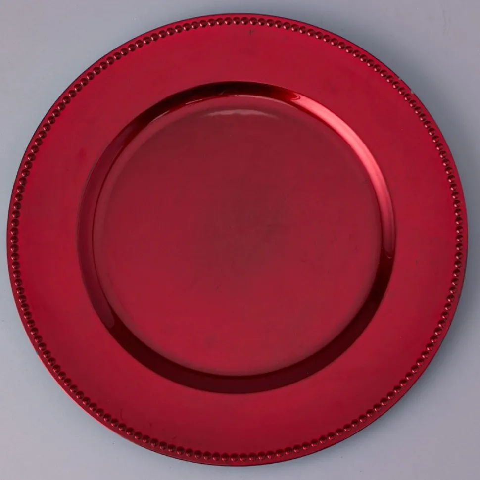 Decostar™ Plastic Charger Plate 13" - Shiny Foil Finish - Red - 24 Pieces