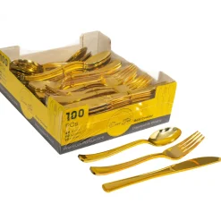 Decostar™ Plastic Cutlery Set 100pc/pack - Gold
