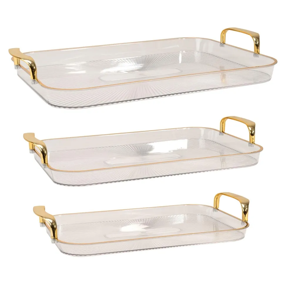 Decostar™ Plastic Serving Tray 3pc/set with Gold Edge