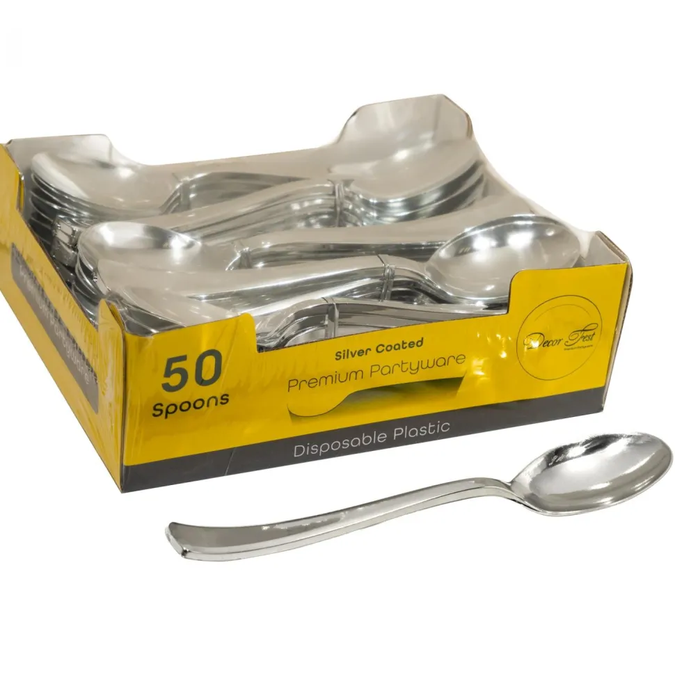Decostar™ Plastic Spoons Set 50pc/pack - Silver