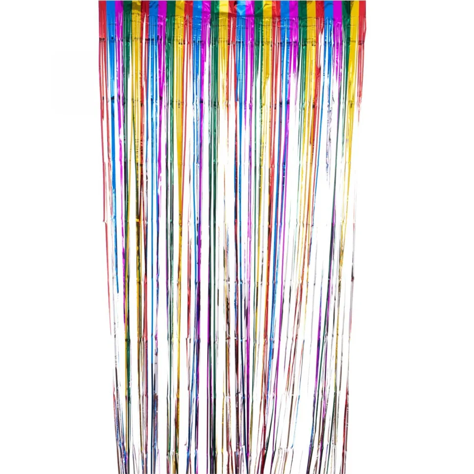 Decostar™ Rainbow Multicolor Metallic Foil Fringe Curtain 96"