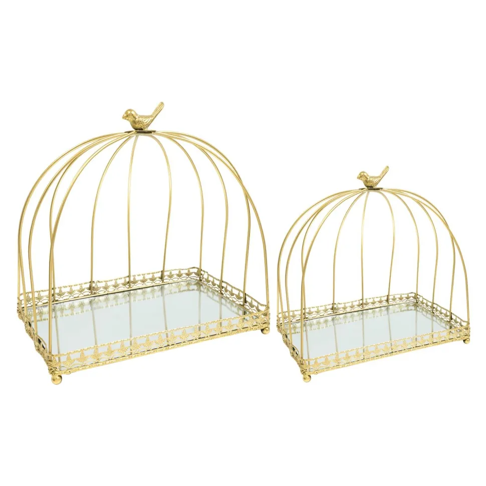 Decostar™ Rectangle Birdcage Cake Stand With Mirror 2pc/set - Gold