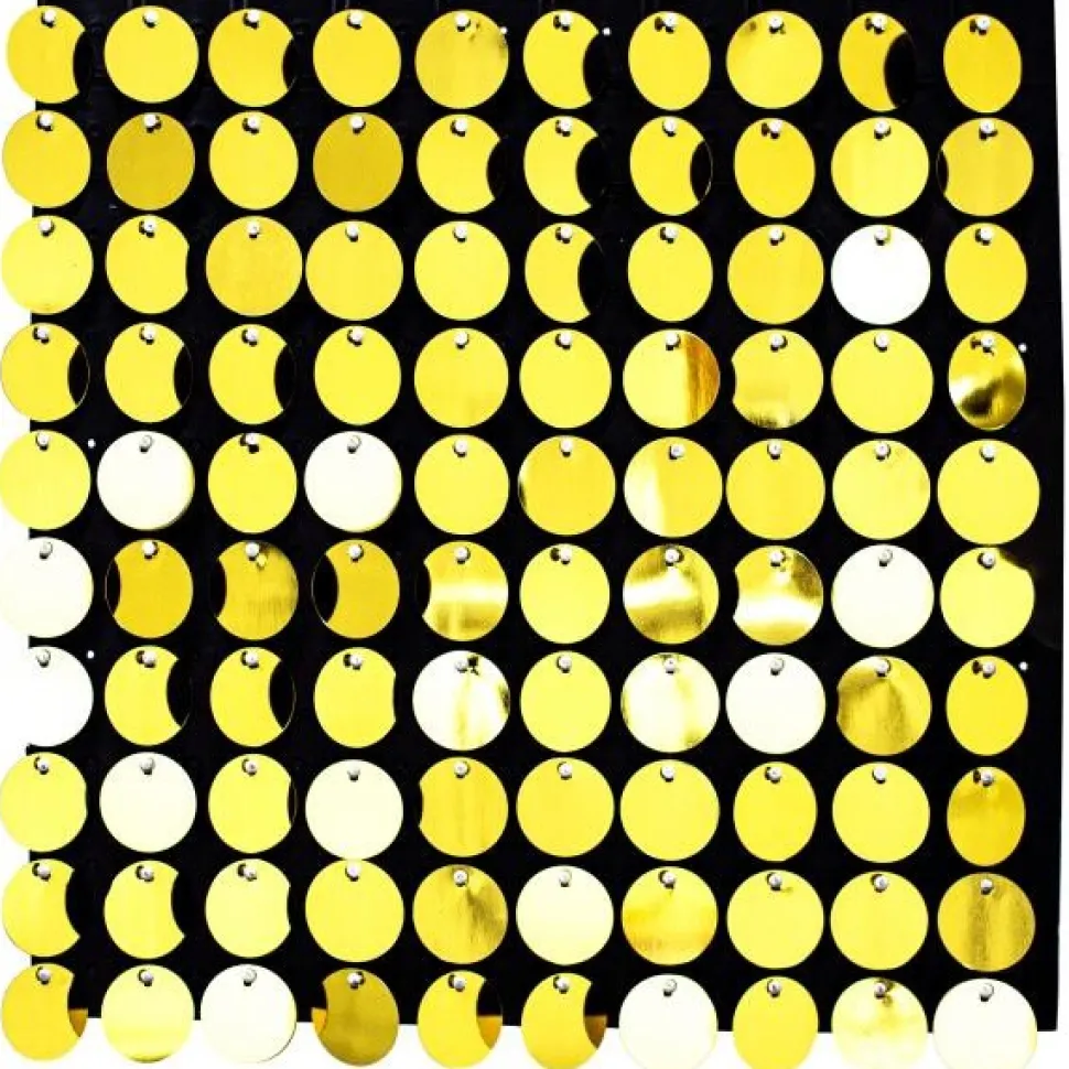 Decostar™ Shimmer Wall Panels w/ Black Backing & Round Sequins - 24 Tiles - Gold