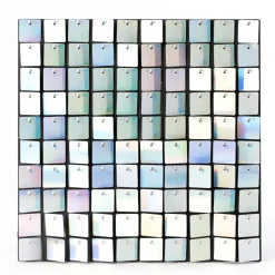 Decostar™ Shimmer Wall Panels w/ Black Backing & Square Sequins - 24 Tiles - White Iridescent