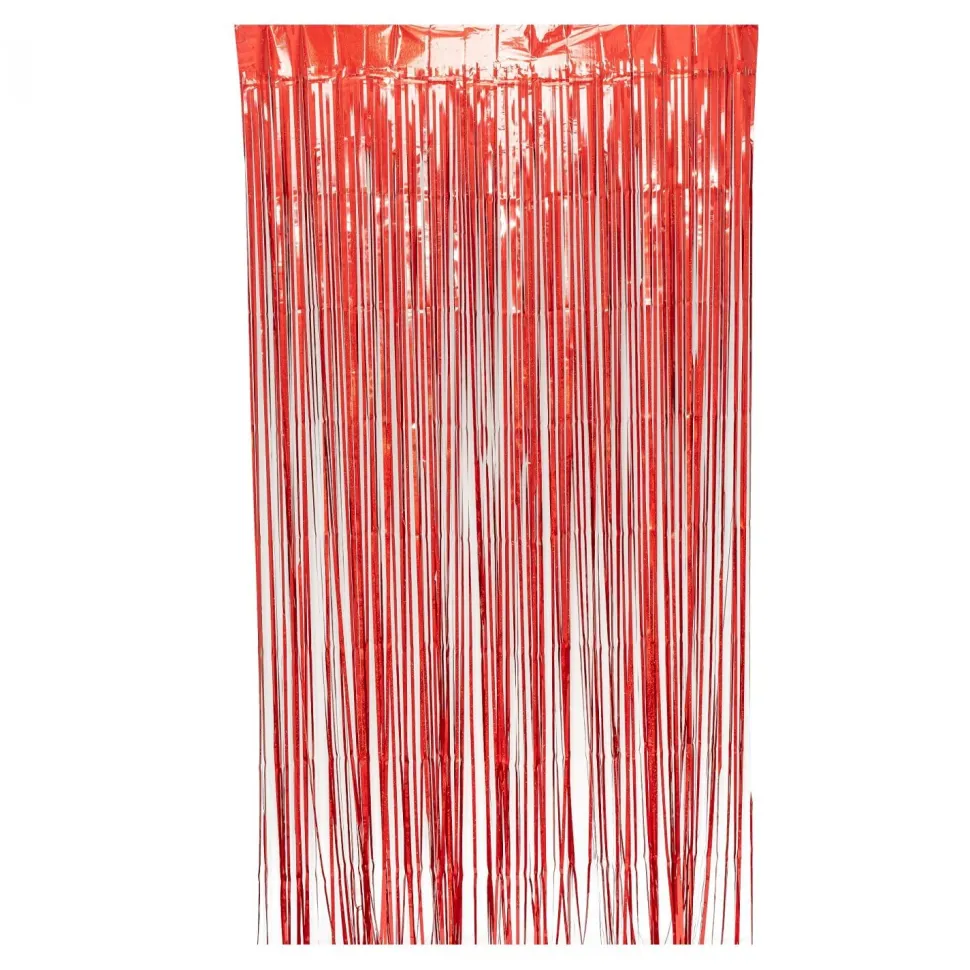 Decostar™ Sparkle Metallic Foil Fringe Curtain 96" - Red