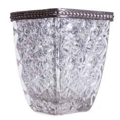 DecoStar™ Square Glass w/ Antiqued Black Metal Trim Candle Holder - 3.3