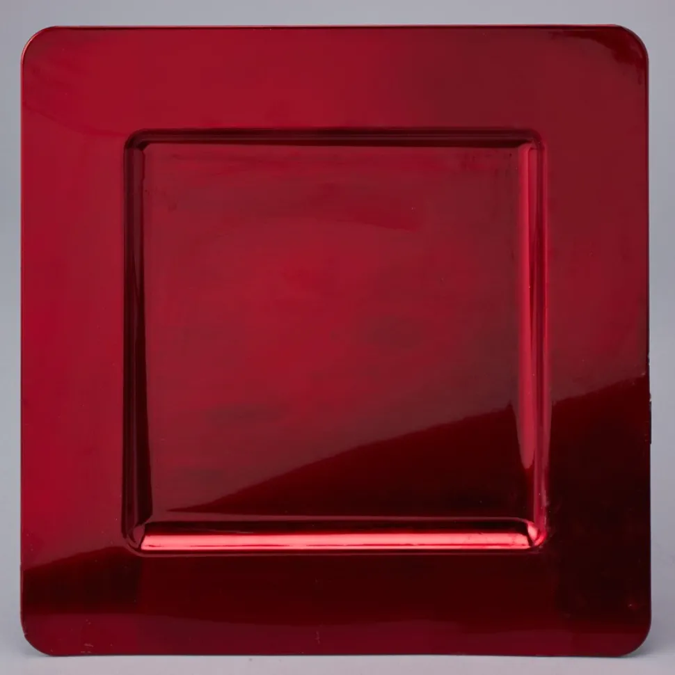 Decostar™ Square Plastic Charger Plate 13" - Red - 24 Pieces
