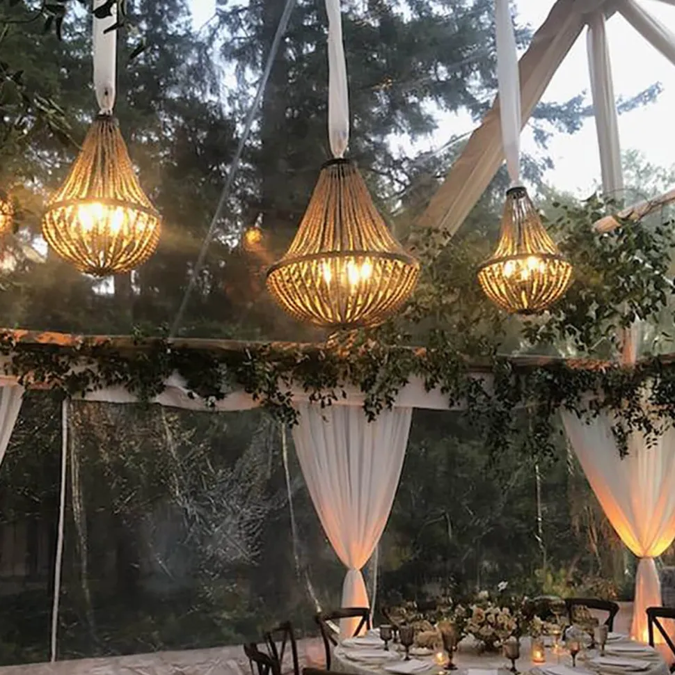 DecoStar™ Wooden Beaded Chandelier - 12 Inch Diameter