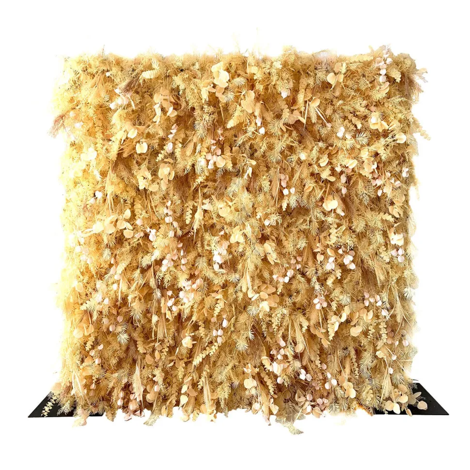 Deluxe Gold Mixed Florals & Pampas Floral Wall - Curtain Style - Easy Install! Select Size