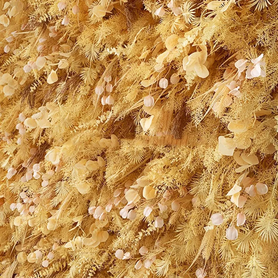 Deluxe Gold Mixed Florals & Pampas Floral Wall - Curtain Style - Easy Install! Select Size