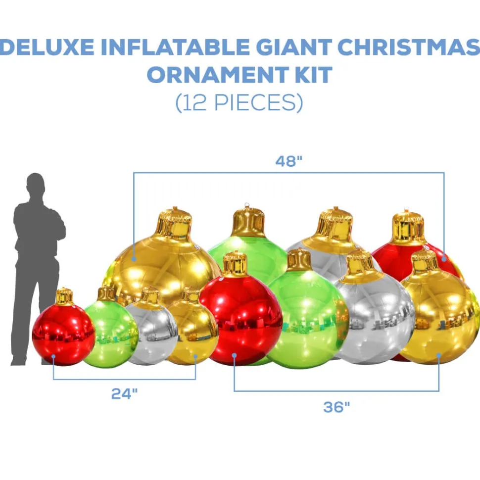 DELUXE Inflatable GIANT Christmas Ornament Kit (Includes Pump) - 3 Sizes / 12 Piece Kit!