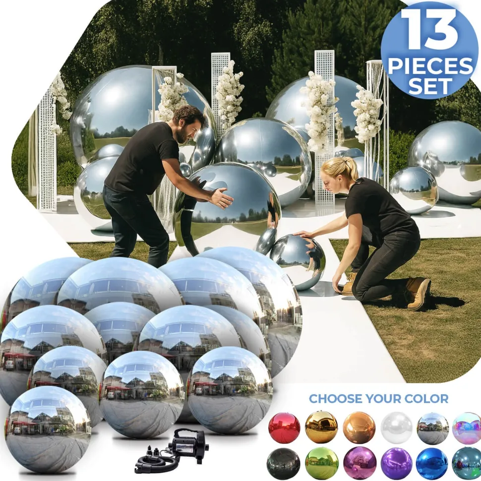 DELUXE Inflatable Mirror Ball/Sphere Kit (Includes Pump) - 3 Sizes / 13 Piece Kit!