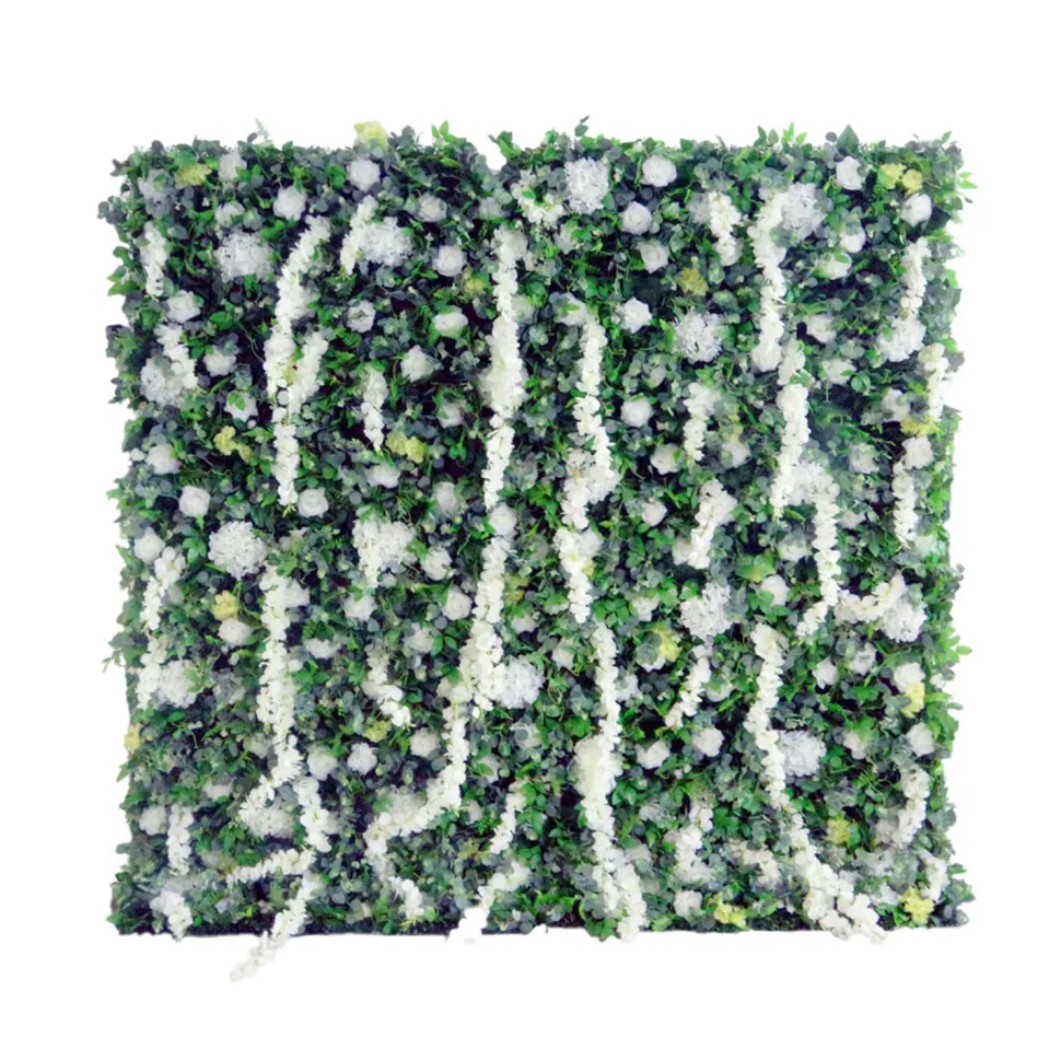 Deluxe Mixed Greenery Wall w/ White Florals - Curtain Style - Easy Install! Select Size