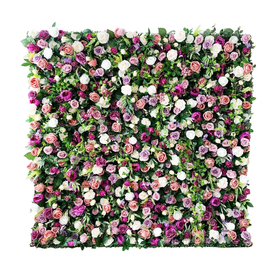 Deluxe Mixed Greenery w/ Maroon, Blush & White Florals - Curtain Style Floral Wall - Easy Install! Select Size