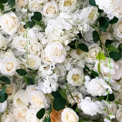 Deluxe Mixed White & Pink Florals w/ Greenery - Curtain Style Floral Wall - Easy Install! Select Size