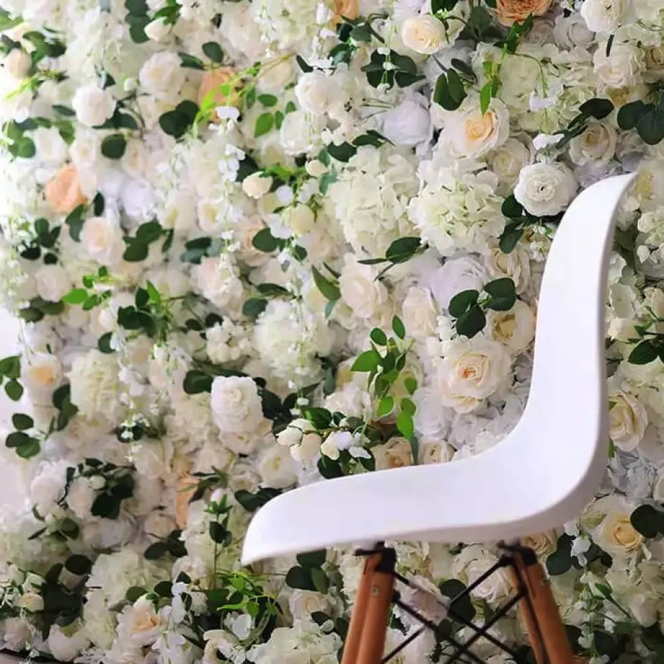 Deluxe Mixed White & Pink Florals w/ Greenery - Curtain Style Floral Wall - Easy Install! Select Size